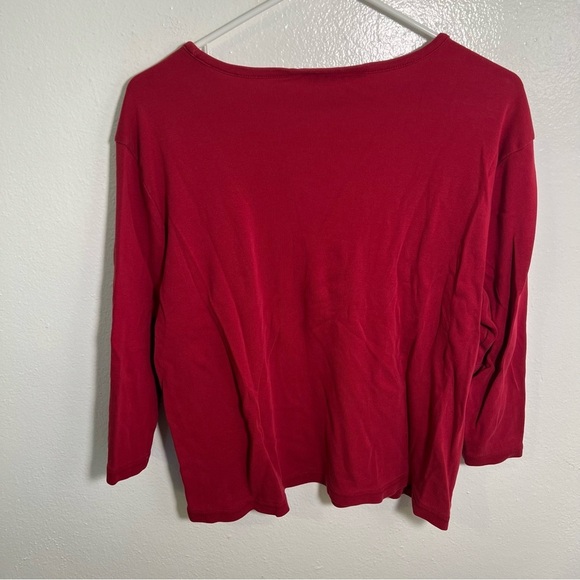 Karen Scott Boatneck T-Shirt Red Embroidered Floral L - Picture 6 of 9